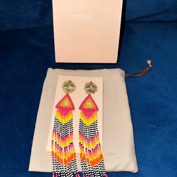 100% Authentic Mignonne Gavigan Pink Multi Long Beaded Fringe Earrings - Picture 5 of 8